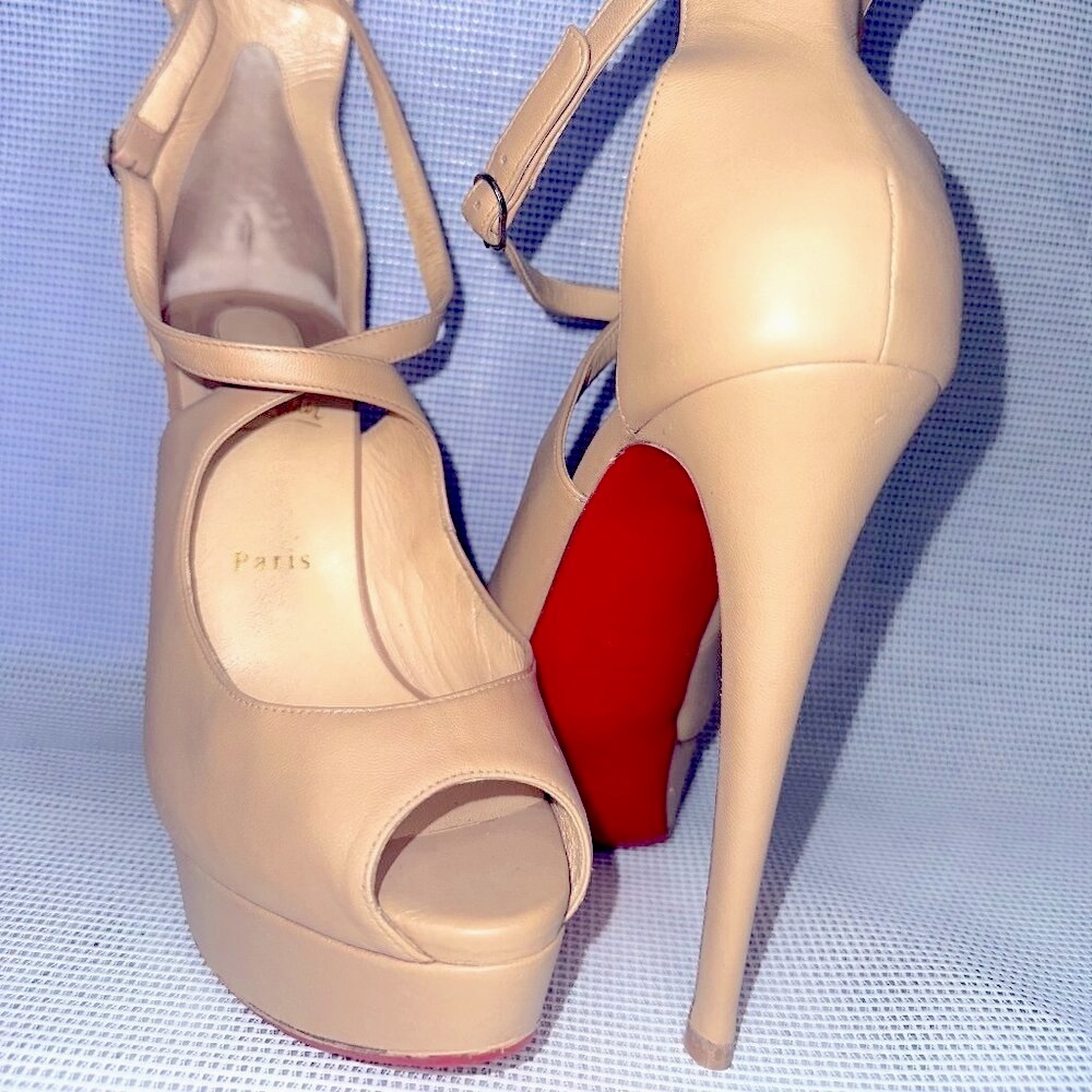 Christian Louboutin Marlenalta Nappa Platform Heels - Size 40.5 NUDE